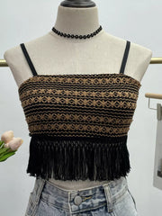 Fringe Knit Cami in Apricot, close-up detail