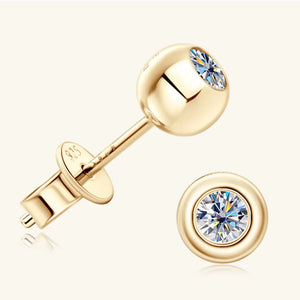 Gold bezel-set crystal stud earrings with 925 backing