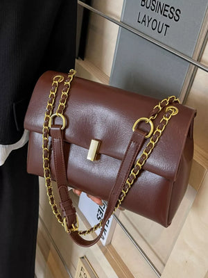 Chain Strap Shoulder Bag in Brown, close-up detail