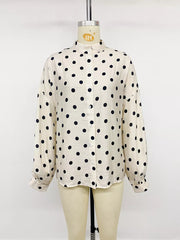 Polka Dot Button-up Shirt in Beige, fabric detail