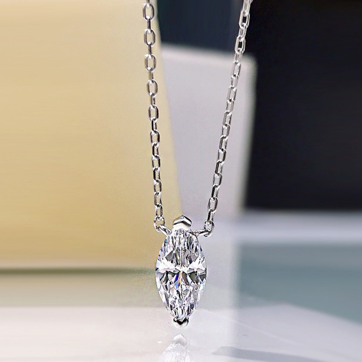Sterling silver necklace with marquise cut zircon pendant