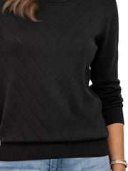 Openwork Round Neck Sweater in Caramel with openwork