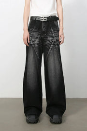 Sculpted wash wide leg jeans in dark, featuring a faded effect and a relaxed fit.