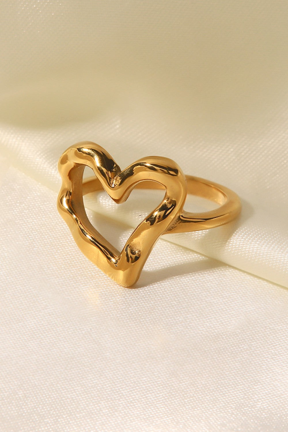 Gold sculpted heart signet ring, 18k gold-plated, casual accessory