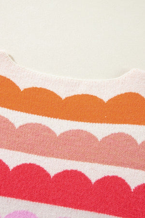 Scalloped stripe off-the-shoulder sweater in acrylic with a boatneck.