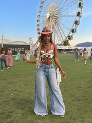 Two-tone High-waisted Jeans With Seam Detail