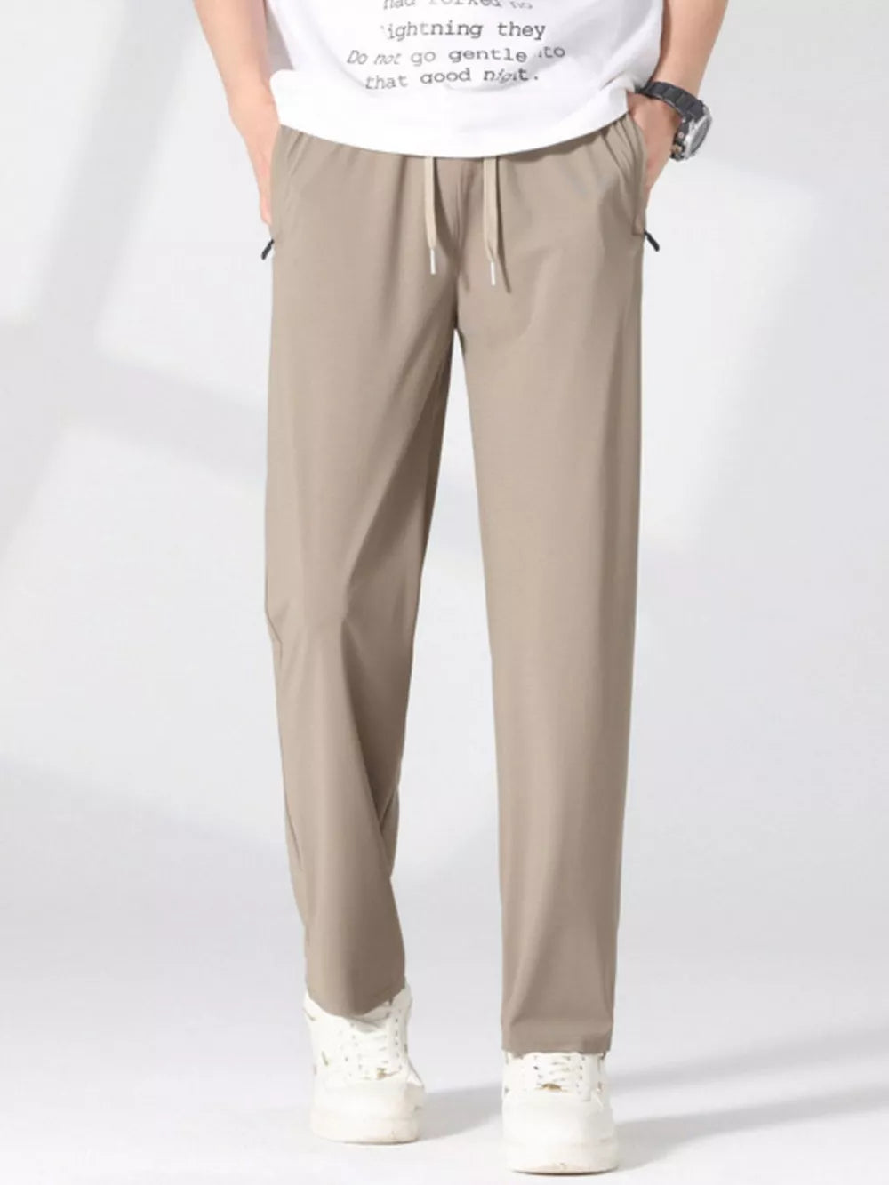 Men's Plus Size Quick-dry Casual Pants in Khaki, back view