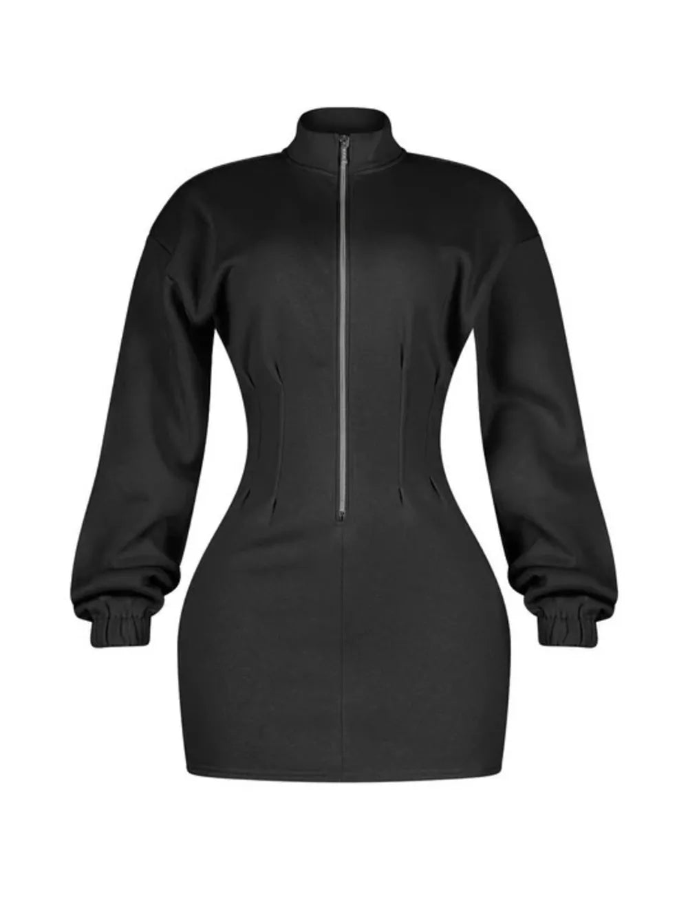 Casual Zip-up Long Sleeve Mini Dress in Off-white, view 12