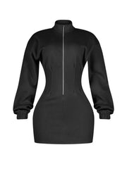 Casual Zip-up Long Sleeve Mini Dress in Off-white, view 12