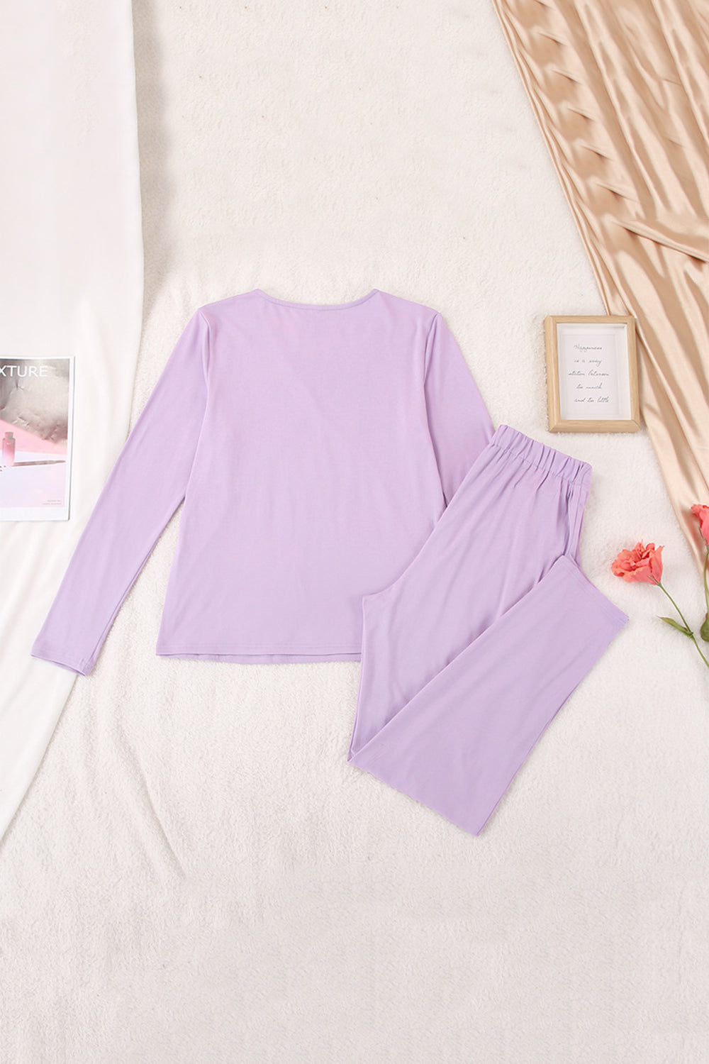 Purple long sleeve top and pleated trousers set