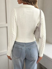 Cable Knit Long Sleeve Sweater in White, fabric detail