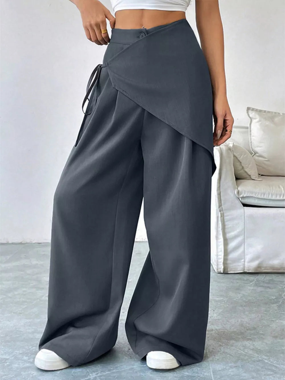 High-waisted Wrap Detail Wide-leg Pants
