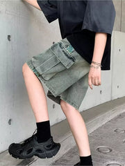 Men's Air Force Blue denim cargo shorts with braided drawstring and pocket detail.