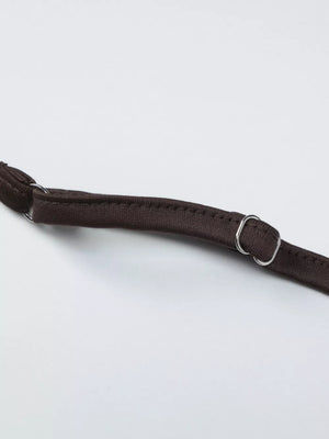 Brown halter crop top strap detail with silver hardware