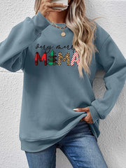 French Blue long sleeve sweater with abstract graphic print and crew neck.