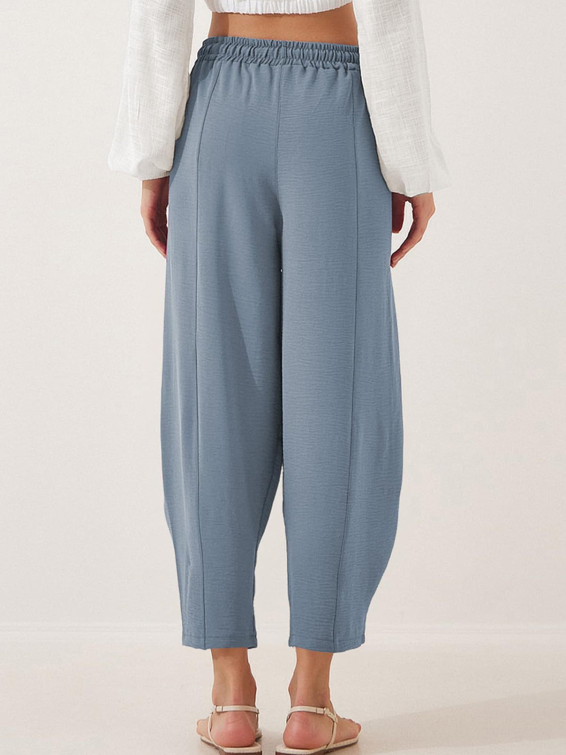 Air Force Blue balloon-leg drawstring trousers with seam detail