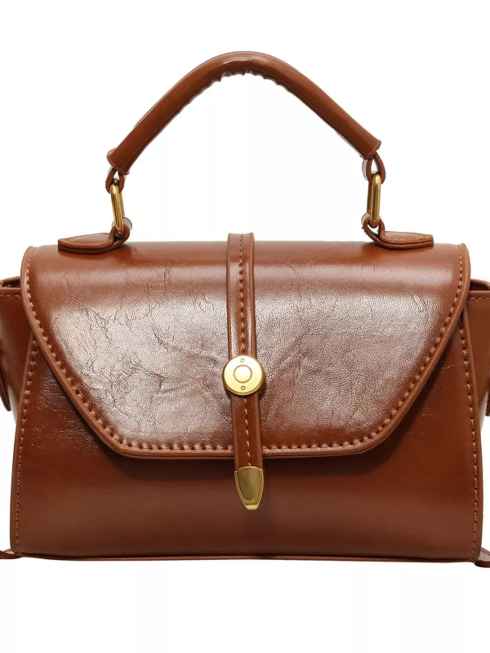 Brown mini pu leather crossbody bag with clasp and top handle