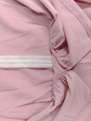 Pink midi dress with elastic waistband and ruffled detail