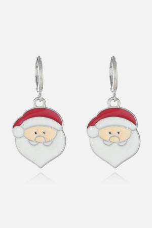 Festive Santa charm hoop earrings in white, red, and cream alloy with silver hoops.