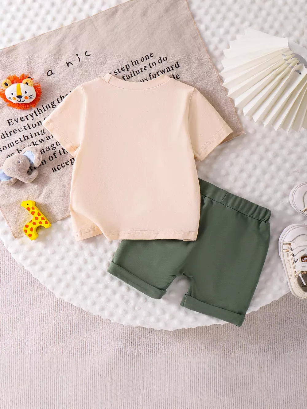 Children S Graphic Round Neck Tee And Shorts in Green, alternate angle