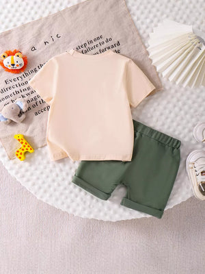 Children S Graphic Round Neck Tee And Shorts in Green, alternate angle