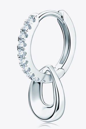 Sterling silver hoop earrings with pavé crystals and a teardrop charm.