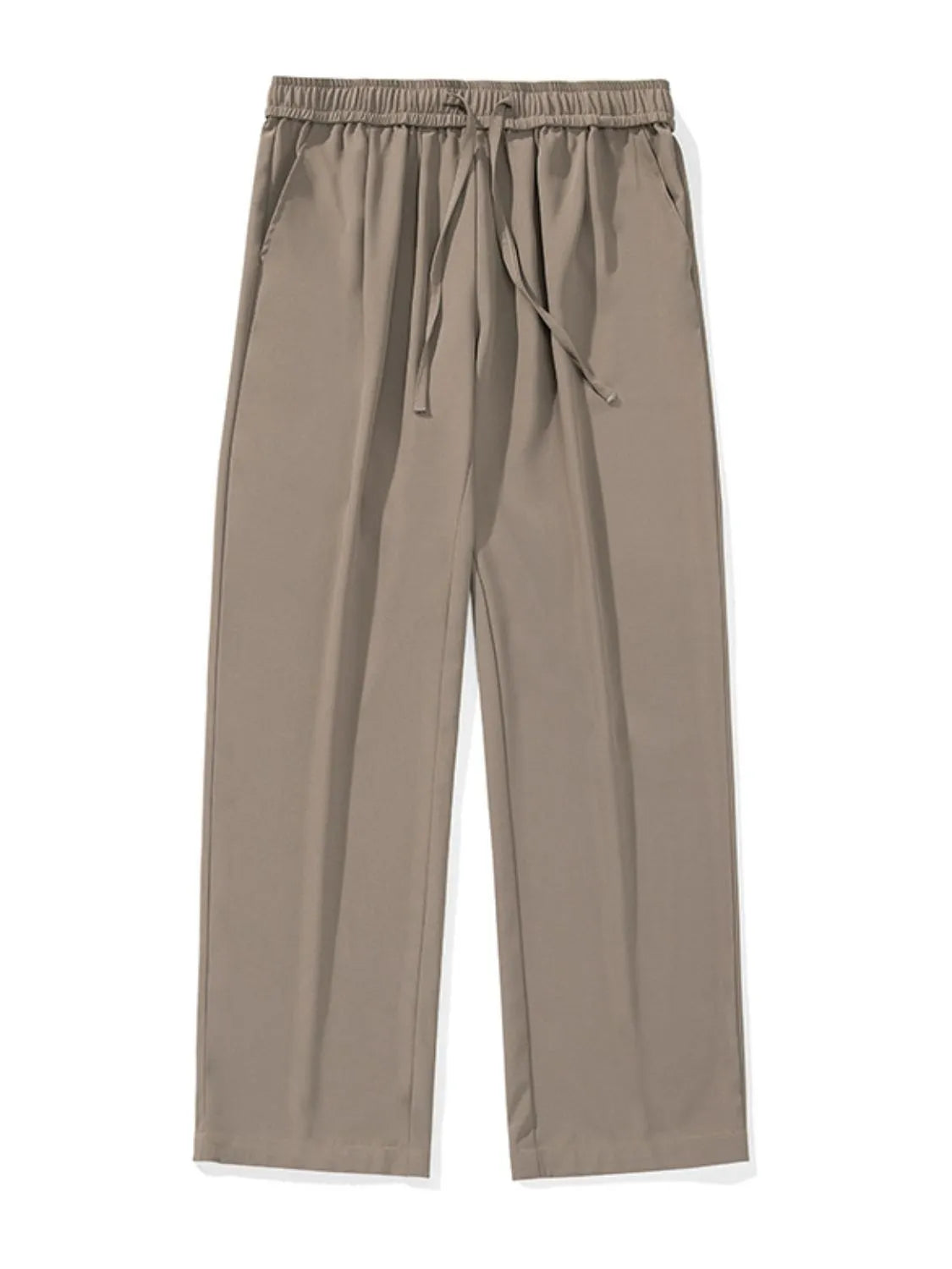 Relaxed palazzo trousers in taupe with drawstring waist and side pockets