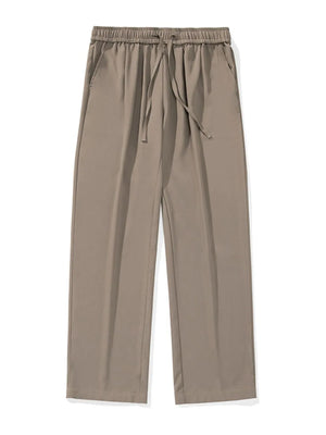 Relaxed palazzo trousers in taupe with drawstring waist and side pockets