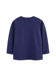 Navy blue long sleeve toddler t-shirt, 100% cotton, crew neck.