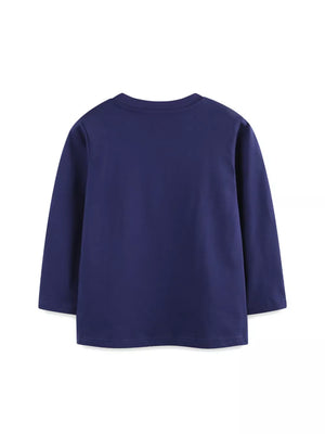 Navy blue long sleeve toddler t-shirt, 100% cotton, crew neck.