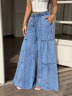 Wide Leg Tiered Jeans, close-up detail