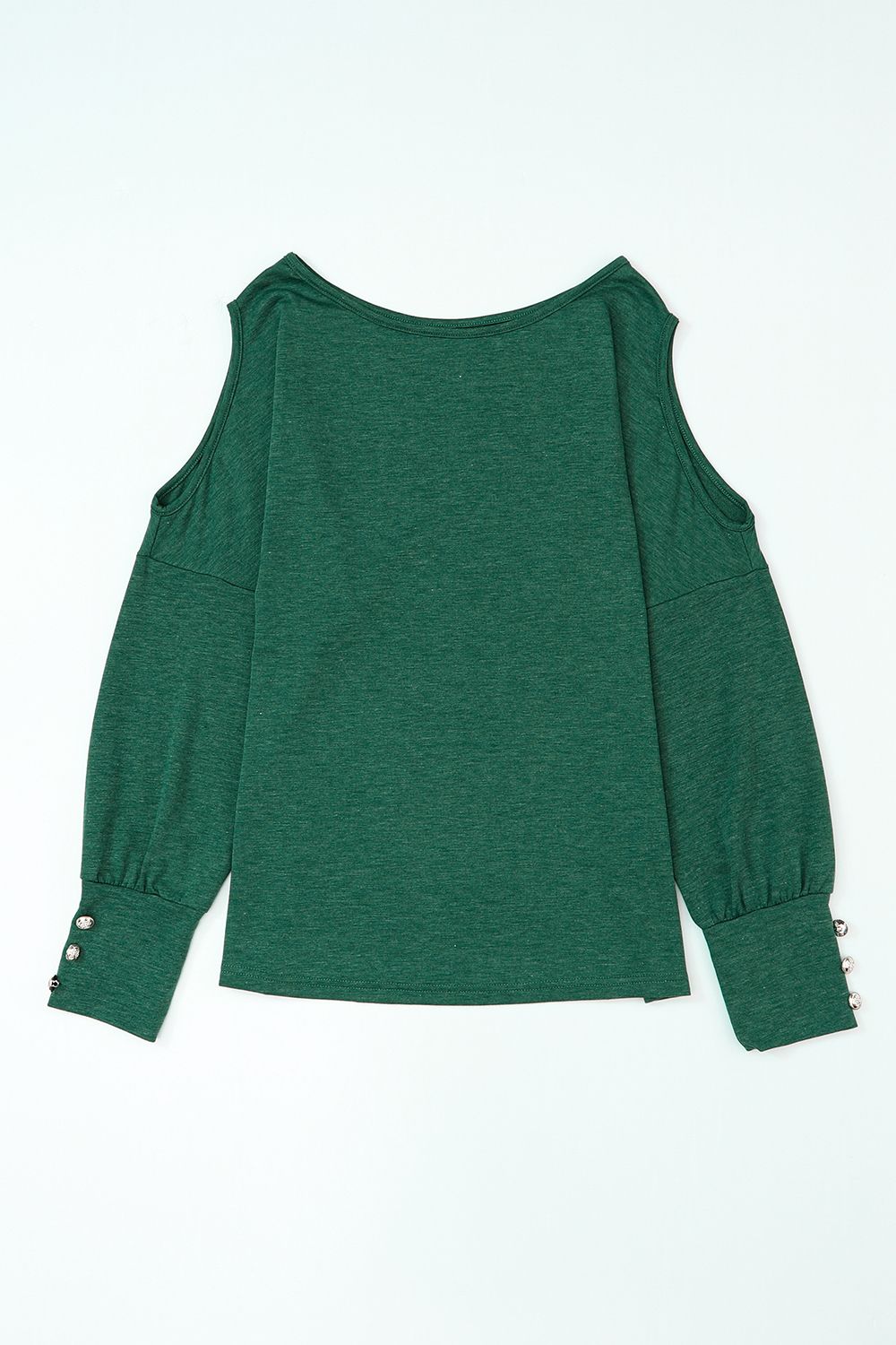 Dark green cold shoulder blouse with button cuff sleeves