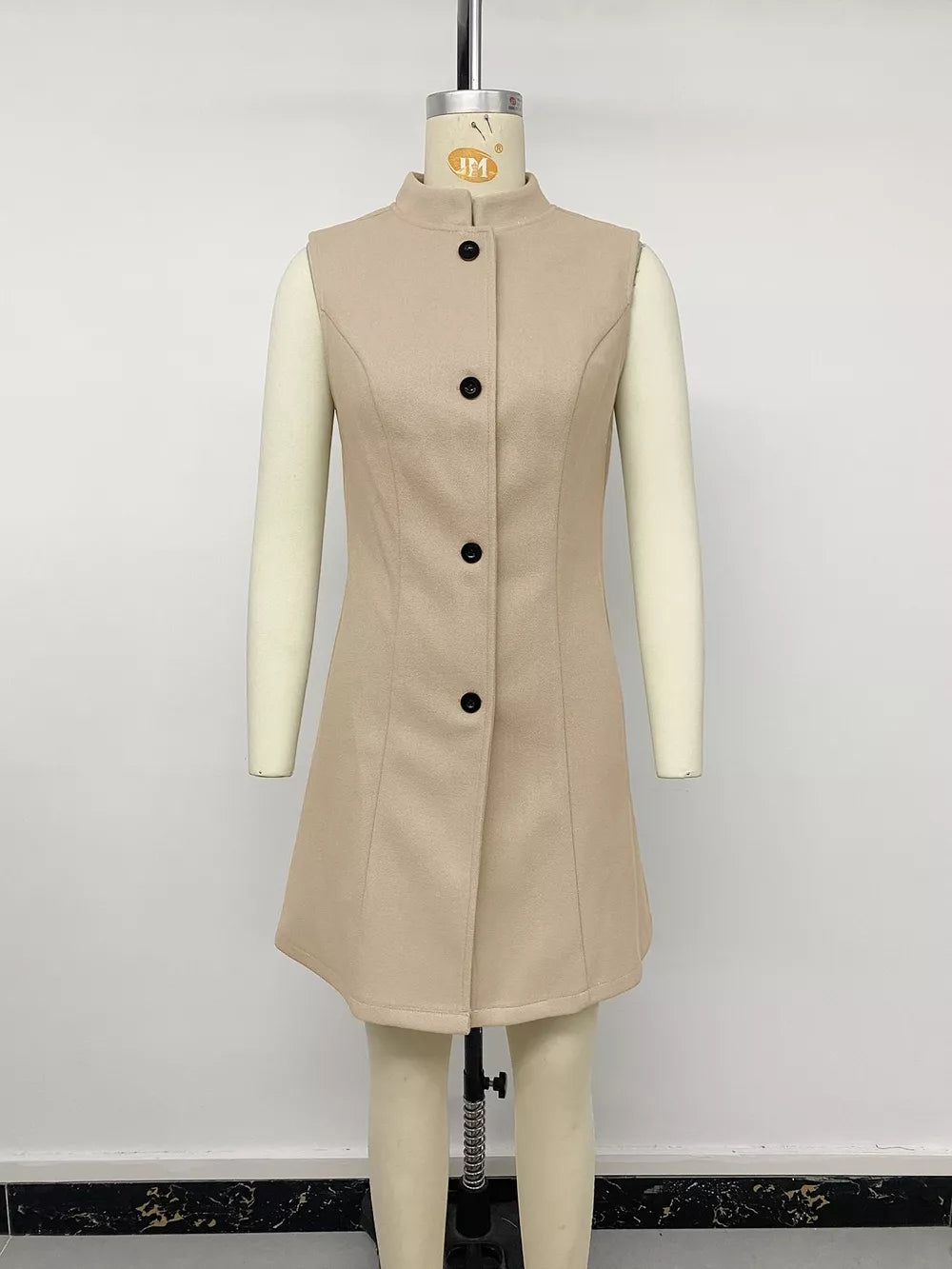Elegant Button-down Vest Coat in Khaki, product detail