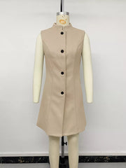 Elegant Button-down Vest Coat in Khaki, product detail