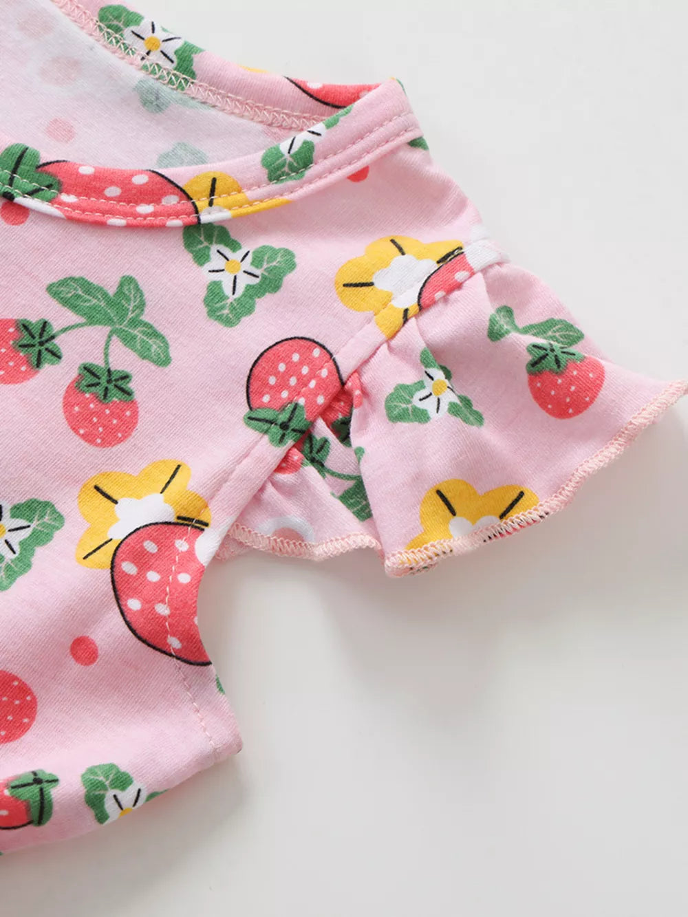 Children's Strawberry Print Ruffle Sleeve Dress, close-up detail