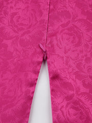 Vibrant cerise mini dress with rose jacquard pattern and back zipper detail