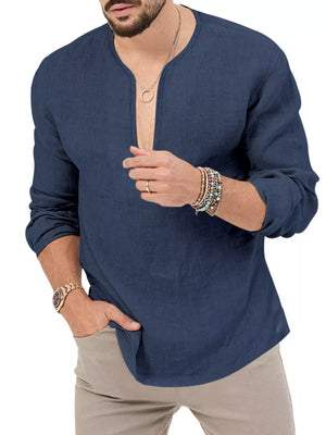 Men's Slim Fit Long Sleeve Blouse Plus Size in White, view 19