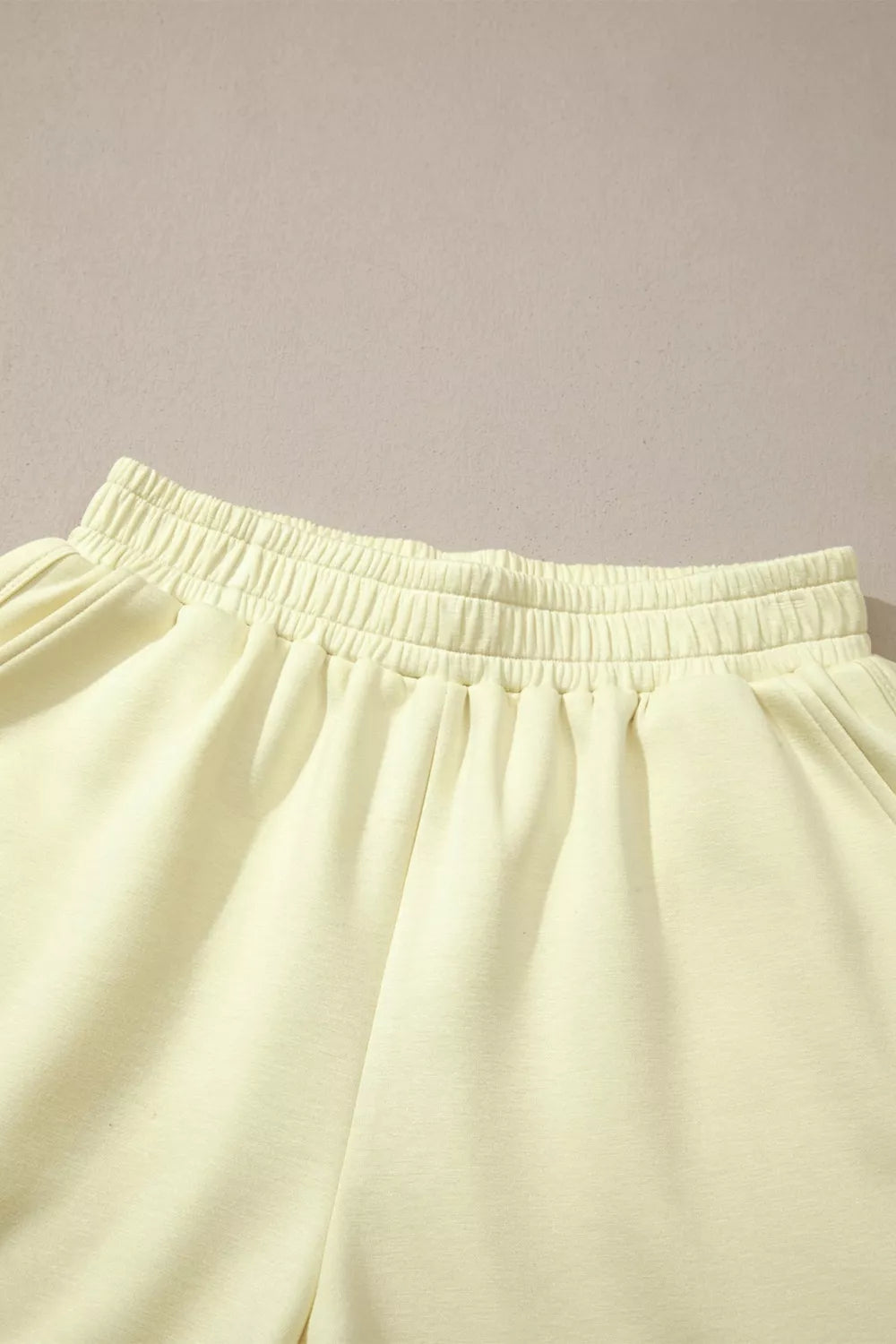 Light yellow casual two-piece set shorts with elastic waistband