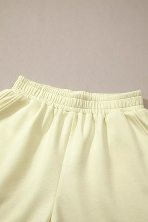 Light yellow casual two-piece set shorts with elastic waistband