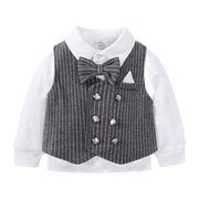 Baby boy's pinstripe vest set with white shirt and bow tie