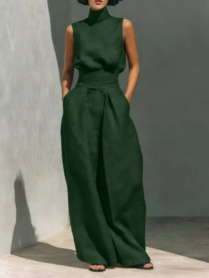 Sleeveless Wide-leg Jumpsuit With Smocked Waist in Apricot, view 18