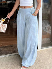 Elevated Wide-leg Jeans With Ruched Waistband