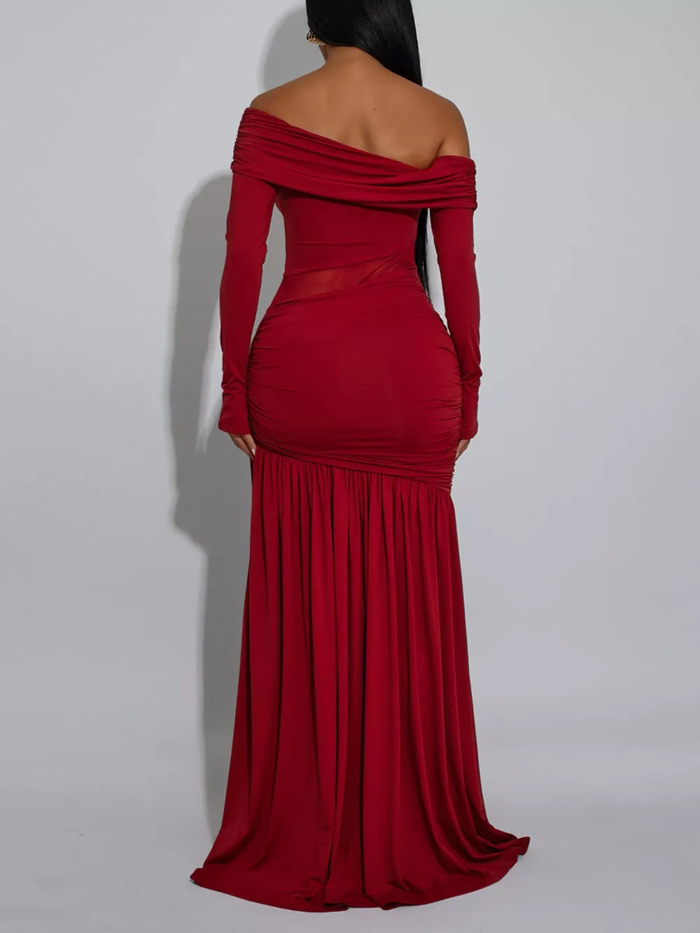 glam maxi dress in Black with off-shoulder