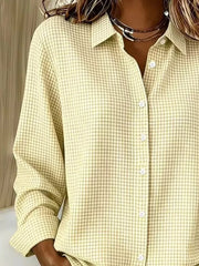 Plus Size Plaid Button Up Long Sleeve Shirt, fabric detail