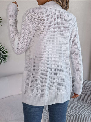 White textured knit open-front cocoon cardigan with pockets.
