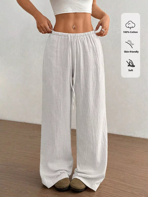 Wide-leg Drawstring Cotton Pants, front view