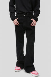 Dark panelled flare jeans with pocket detail and a casual fit.