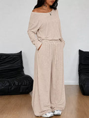 Loose Fit One-shoulder T-shirt And Pants Set Plus Size in Black, view 19