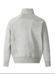 Gray zip-up sweatshirt with sculpted seam details and mock neck.