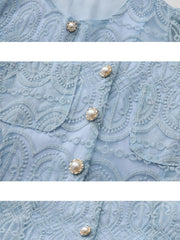 Light blue lace two-piece set with pearl button details